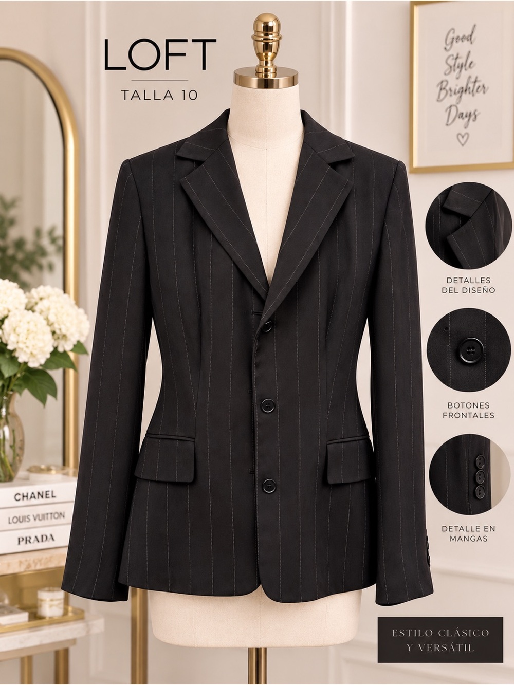 LOFT Black Pinstripe Blazer - Tailored Women's Sport Coat